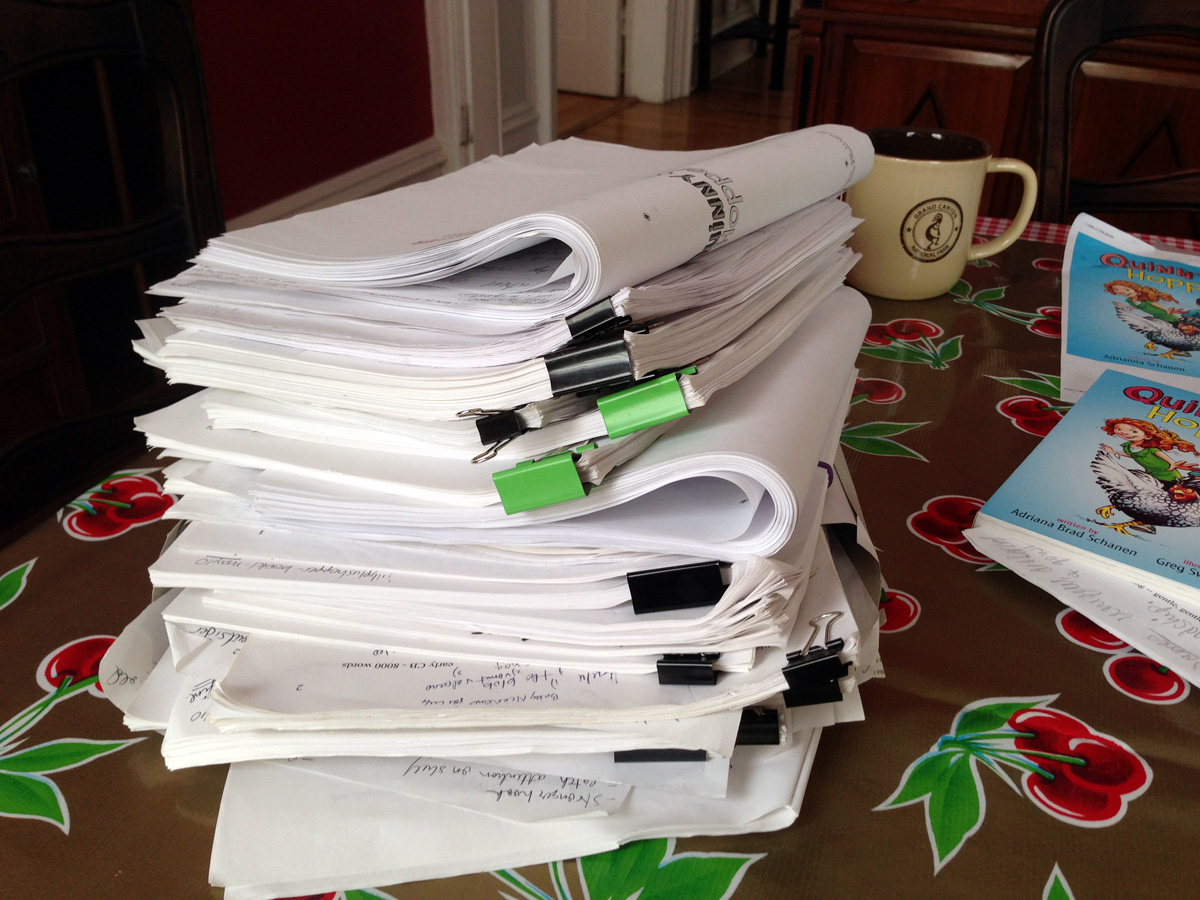 The leaning tower of Quinny & Hopper rough drafts.